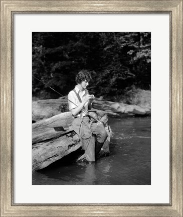 Framed 1920s 1930s Woman Sitting On Rock Print