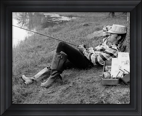Framed 1970s Man Sleeping Against A Tree Print
