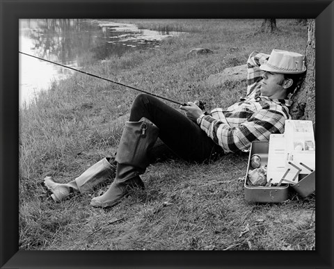 Framed 1970s Man Sleeping Against A Tree Print