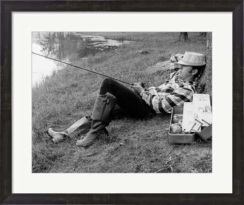 Framed 1970s Man Sleeping Against A Tree Print