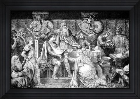 Framed Engraving Of Medieval English Feast Print