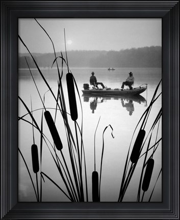 Framed 1980s Two Men Silhouetted Bass Fishing Print
