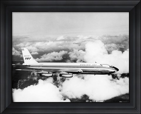 Framed 1950s Boeing 707 Passenger Jet Flying Print