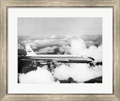Framed 1950s Boeing 707 Passenger Jet Flying Print