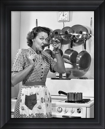 Framed 1950s Housewife Cooking Print