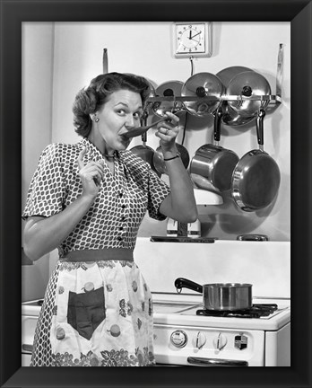 Framed 1950s Housewife Cooking Print