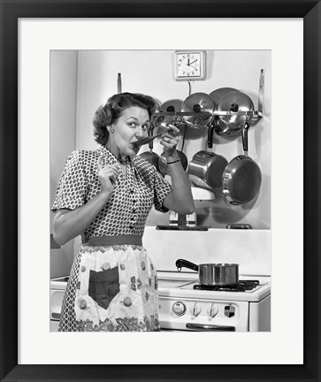 Framed 1950s Housewife Cooking Print