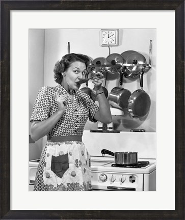 Framed 1950s Housewife Cooking Print