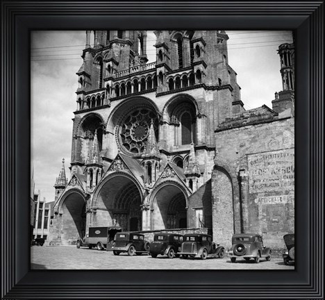 Framed 1930s Laon Cathedral Constructed In 12Th And 13Th Print
