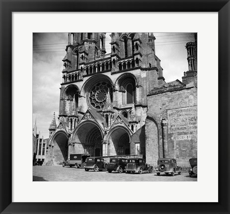 Framed 1930s Laon Cathedral Constructed In 12Th And 13Th Print