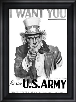 Framed 1910s World War One I Want You Uncle Sam Print