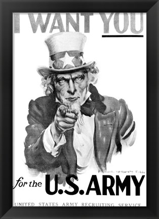 Framed 1910s World War One I Want You Uncle Sam Print