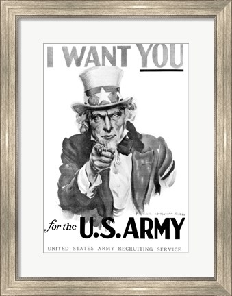 Framed 1910s World War One I Want You Uncle Sam Print