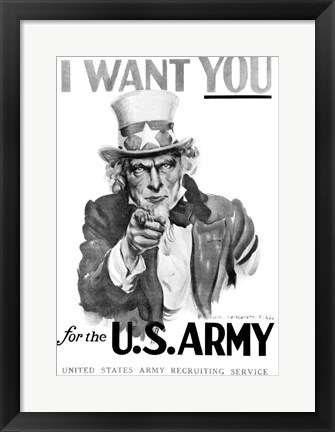 Framed 1910s World War One I Want You Uncle Sam Print