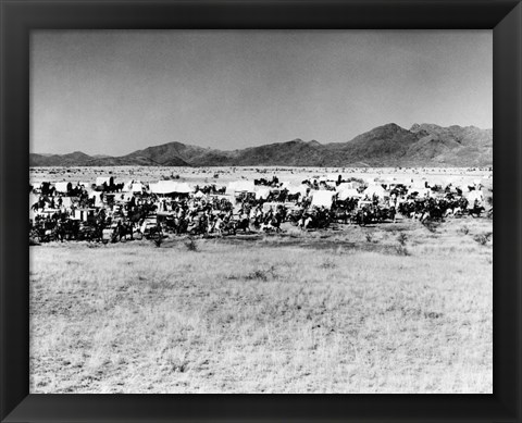 Framed Movie Still Of The Starting Line Of Oklahoma Land Rush 1893 Print