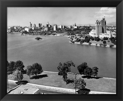 Framed 1950s Lake Merritt In Foreground Skyline View Print