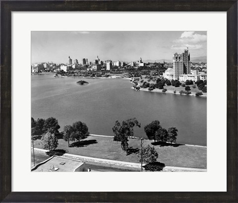 Framed 1950s Lake Merritt In Foreground Skyline View Print
