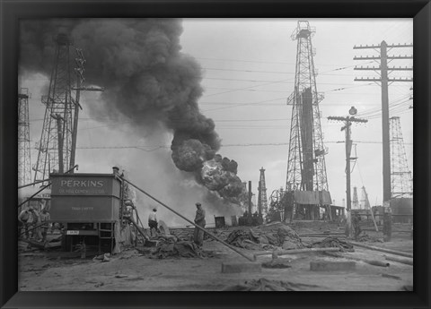 Framed 1920s Oil Field Fire Column Of Black Smoke In Field Print