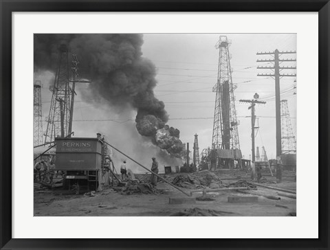 Framed 1920s Oil Field Fire Column Of Black Smoke In Field Print