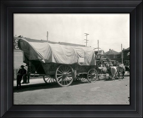 Framed 1920s Ox Drawn Conestoga Covered Wagon Print