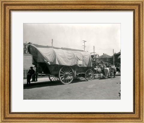 Framed 1920s Ox Drawn Conestoga Covered Wagon Print