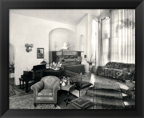 Framed 1920s Interior Upscale Music Room With Piano And Organ Print