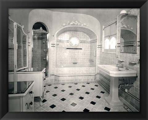 Framed 1920s Interior Upscale Tiled Bathroom Print