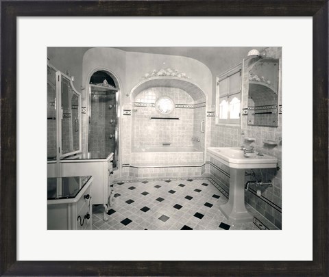 Framed 1920s Interior Upscale Tiled Bathroom Print