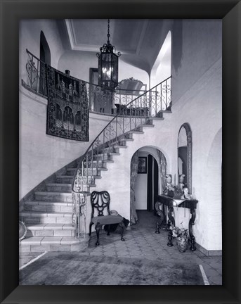 Framed 1920s Upscale Home Entry With Spiral Staircase Print