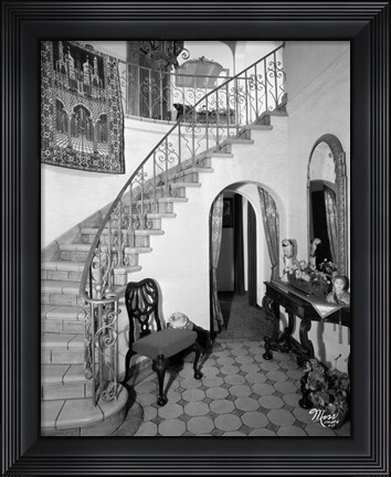 Framed 1920s Interior Staircase Wrought Iron Railing Print