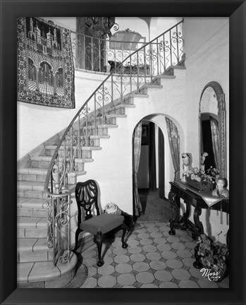 Framed 1920s Interior Staircase Wrought Iron Railing Print