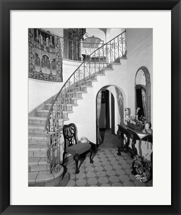 Framed 1920s Interior Staircase Wrought Iron Railing Print