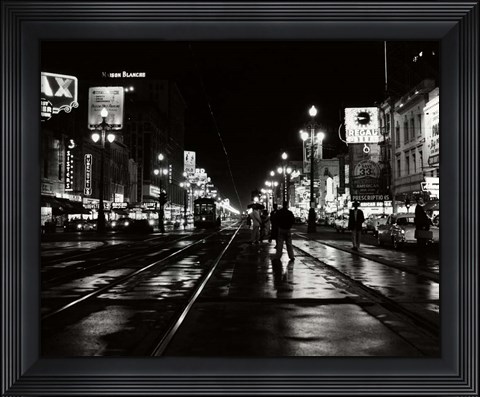 Framed 1950s Night Scene Canal Street New Orleans Louisiana Usa Print
