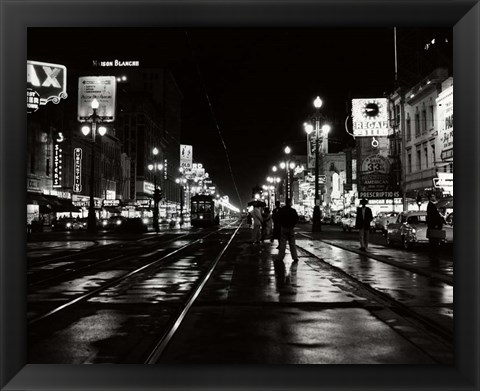 Framed 1950s Night Scene Canal Street New Orleans Louisiana Usa Print