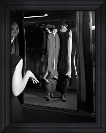 Framed 1950s Young Women Looking At Distorted Reflection Print