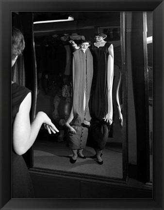 Framed 1950s Young Women Looking At Distorted Reflection Print