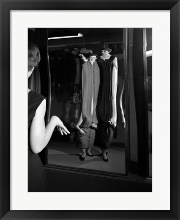 Framed 1950s Young Women Looking At Distorted Reflection Print