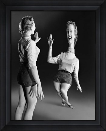 Framed 1940s 1950s Young Blond Laughing Woman Print
