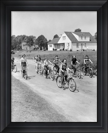 Framed 1950s Group Of  Boys And Girls Riding Bicycles Print