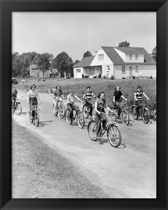 Framed 1950s Group Of  Boys And Girls Riding Bicycles Print