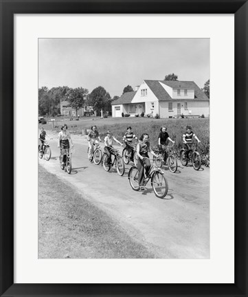 Framed 1950s Group Of  Boys And Girls Riding Bicycles Print