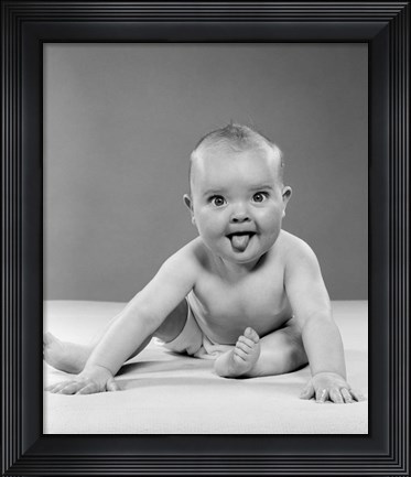 Framed 1950s Portrait Of Baby Sitting Print