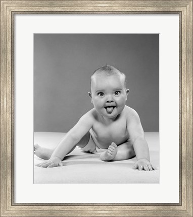 Framed 1950s Portrait Of Baby Sitting Print