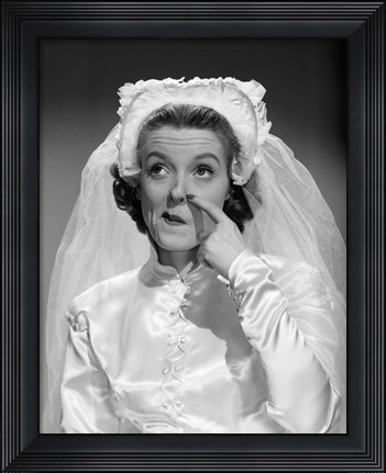 Framed 1950s Bride Scratching Nose Print