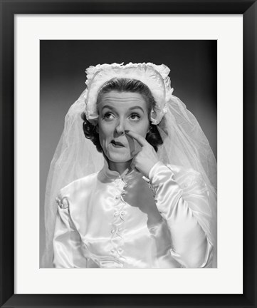 Framed 1950s Bride Scratching Nose Print
