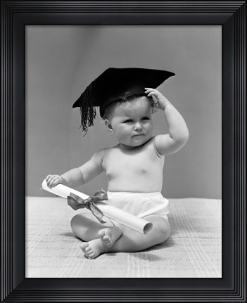 Framed 1940s Baby Wearing Graduation Cap Print