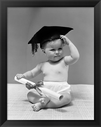 Framed 1940s Baby Wearing Graduation Cap Print