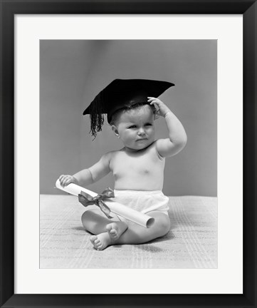 Framed 1940s Baby Wearing Graduation Cap Print