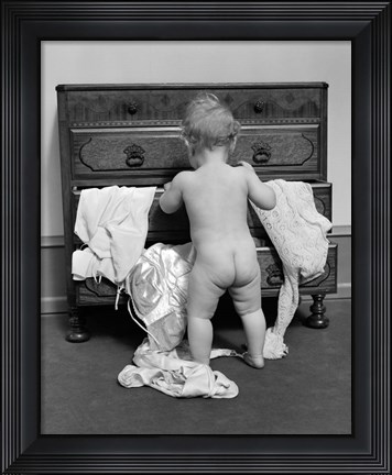 Framed 1930s Rear End View Of Naked Baby Print