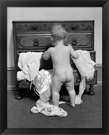 Framed 1930s Rear End View Of Naked Baby Print